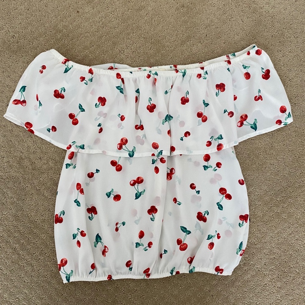 Cherry patterned off-the-shoulder top